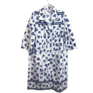 Teacup Print Loungewear Lightweight Snap Front Pockets White Blue TOG SHOP PL
